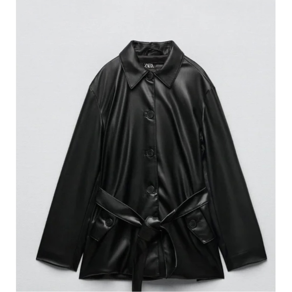 Zara Faux Leather Belted Coat